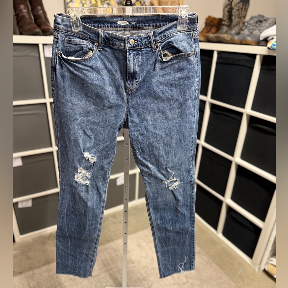 Old Navy Boyfriend Mid Rise Blue Distressed Women's Jeans Tall